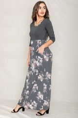 Quarter Sleeve Floral Maxi Dress