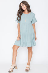 Plus Solid Ruffle Triple Tiered Midi Dress