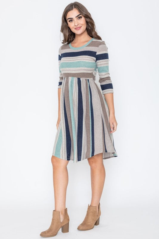 Stripe Curved Hem Midi Dress