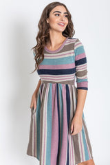 Stripe Curved Hem Midi Dress