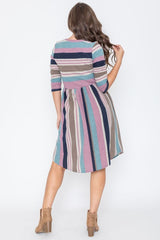 Stripe Curved Hem Midi Dress