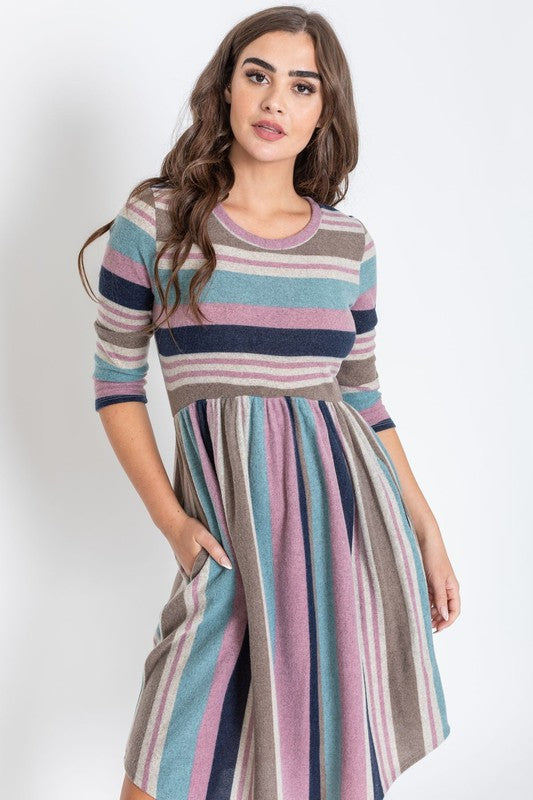 Stripe Curved Hem Midi Dress