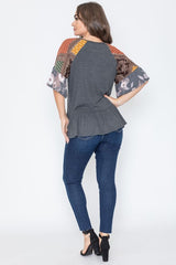 Patchwork Ruffle Sleeve Tunic Top