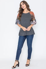 Patchwork Ruffle Sleeve Tunic Top