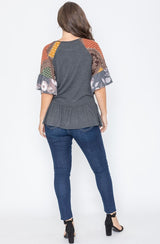 Patchwork Ruffle Sleeve Tunic Top