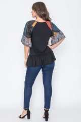 Patchwork Ruffle Sleeve Tunic Top