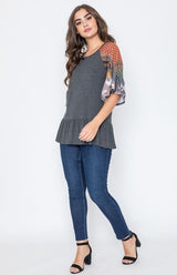 Patchwork Ruffle Sleeve Tunic Top