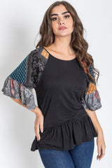 Patchwork Ruffle Sleeve Tunic Top