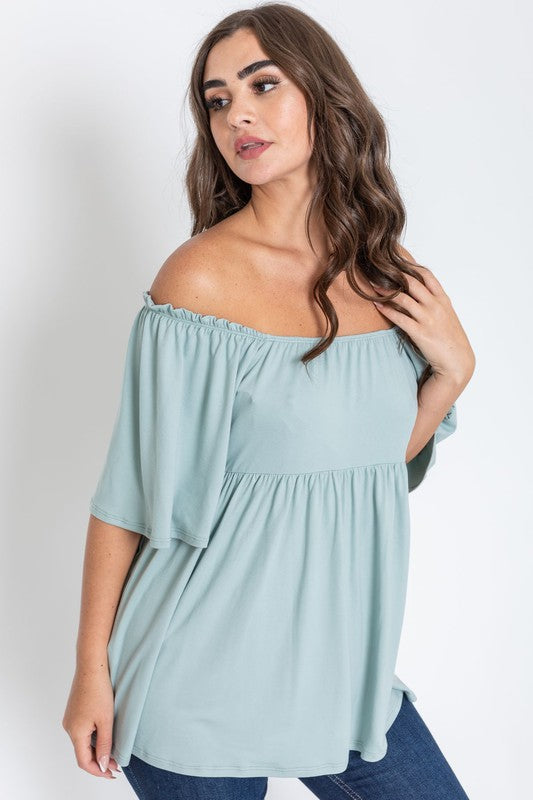 Plus Solid Square Neck Babydoll Tunic Top