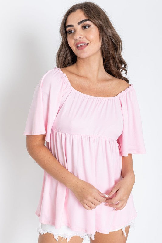 Plus Solid Square Neck Babydoll Tunic Top