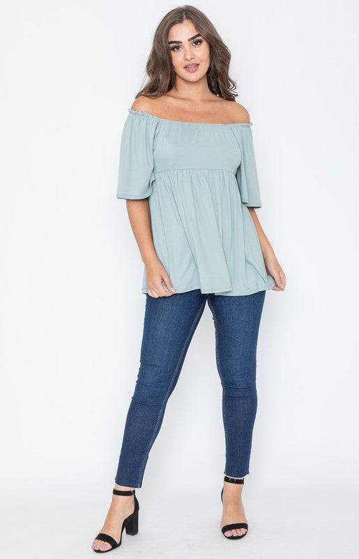 Plus Solid Square Neck Babydoll Tunic Top