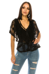 Black Lace Detailed V-Neck Blouse