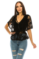 Black Lace Detailed V-Neck Blouse