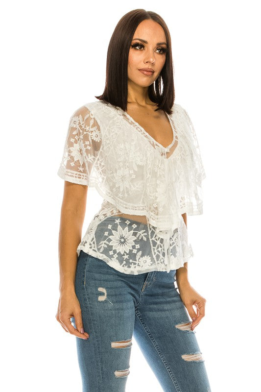 White Open Back Lace Blouse king-general-store-5710.myshopify.com