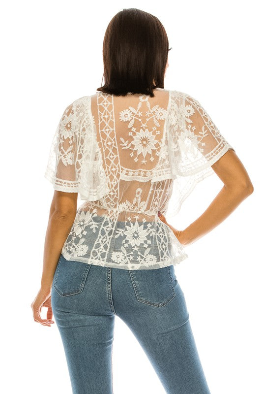 White Open Back Lace Blouse king-general-store-5710.myshopify.com