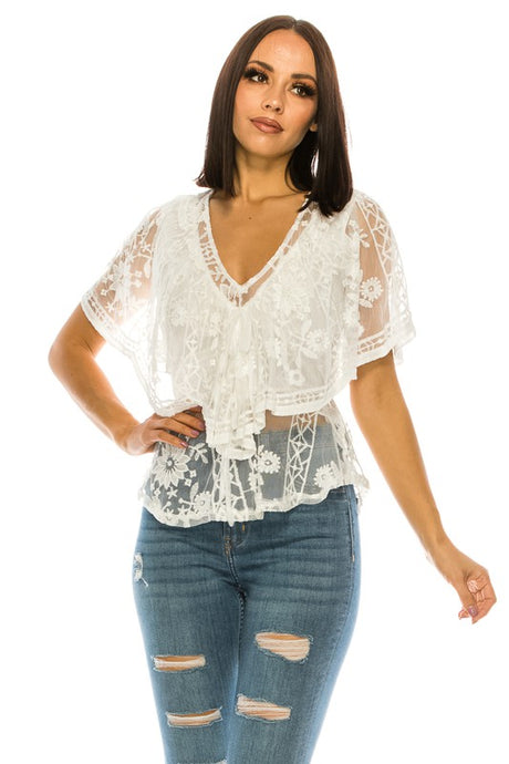 White Open Back Lace Blouse king-general-store-5710.myshopify.com