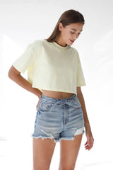 Front Ribbon Tie Medium Wash Denim Shorts