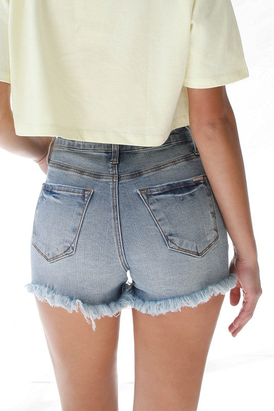 Front Ribbon Tie Medium Wash Denim Shorts