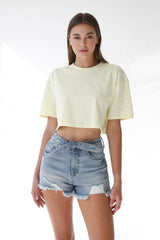 Front Ribbon Tie Medium Wash Denim Shorts