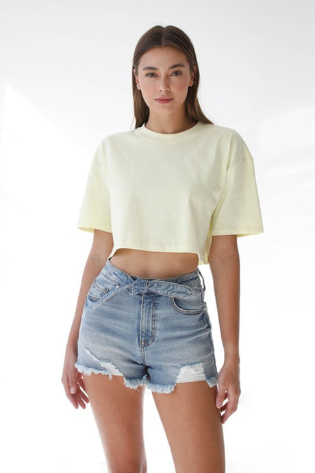 Front Ribbon Tie Medium Wash Denim Shorts