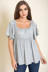 Plus Solid Square Neck Babydoll Tunic Top