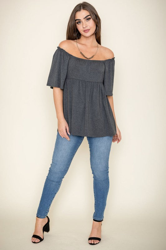 Plus Solid Square Neck Babydoll Tunic Top