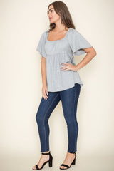 Plus Solid Square Neck Babydoll Tunic Top