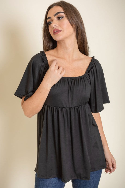 Plus Solid Square Neck Babydoll Tunic Top