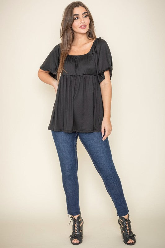 Plus Solid Square Neck Babydoll Tunic Top