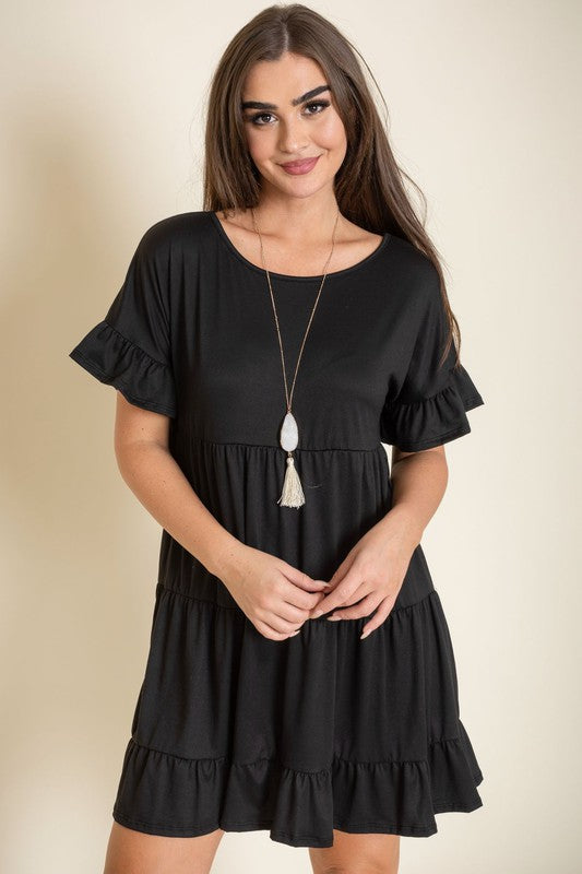 Plus Solid Ruffle Triple Tiered Midi Dress king-general-store-5710.myshopify.com