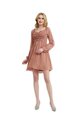 Front Smocking Long Sleeve Mini Dress