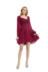 Front Smocking Long Sleeve Mini Dress