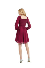 Front Smocking Long Sleeve Mini Dress