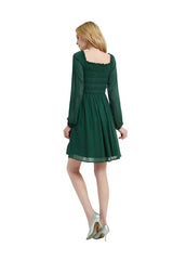 Front Smocking Long Sleeve Mini Dress