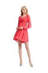 Front Smocking Long Sleeve Mini Dress