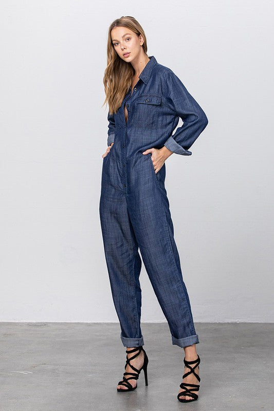 Long Sleeve Button Down Tencel Jumpsuit