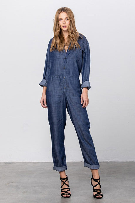 Long Sleeve Button Down Tencel Jumpsuit