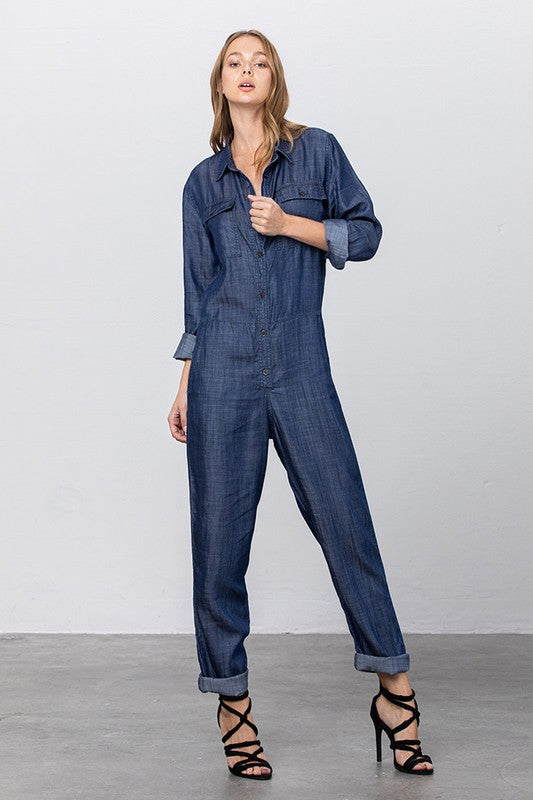 Long Sleeve Button Down Tencel Jumpsuit