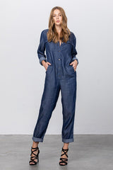 Long Sleeve Button Down Tencel Jumpsuit