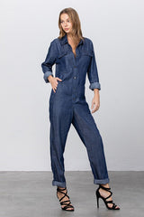 Long Sleeve Button Down Tencel Jumpsuit