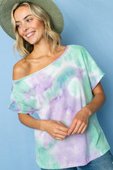 TIE DYE THERMAL ONE SHOULDER SHORT SLEEVE TOP