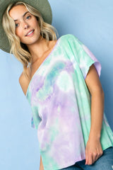 TIE DYE THERMAL ONE SHOULDER SHORT SLEEVE TOP