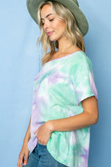 TIE DYE THERMAL ONE SHOULDER SHORT SLEEVE TOP