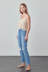 High Rise Distressed Straight Jeans