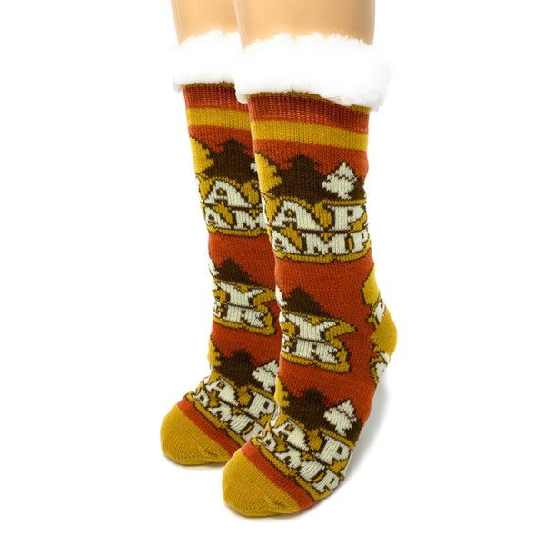 Happy Camper - Women's House Sherpa Slipper Socks king-general-store-5710.myshopify.com