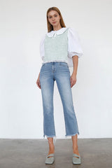 High Rise Crop Boot Cut Light Wash Denim Jeans