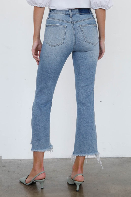 High Rise Crop Boot Cut Light Wash Denim Jeans