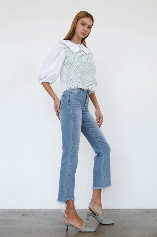 High Rise Crop Boot Cut Light Wash Denim Jeans