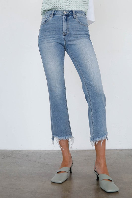 High Rise Crop Boot Cut Light Wash Denim Jeans