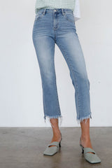 High Rise Crop Boot Cut Light Wash Denim Jeans